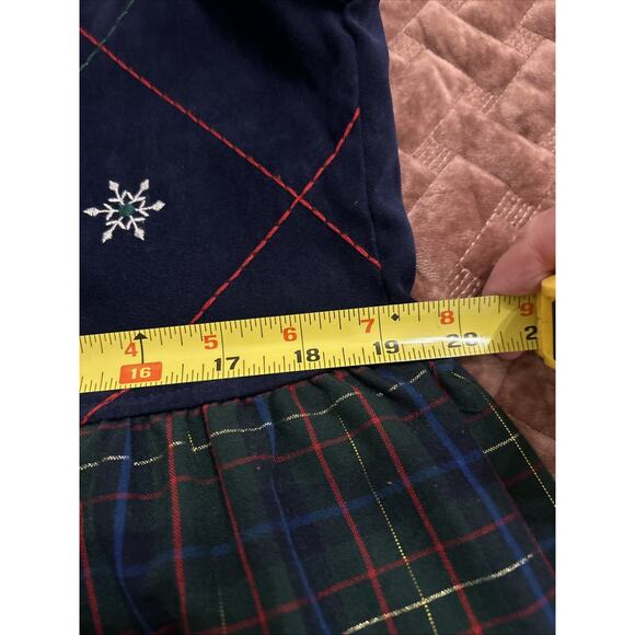 Vtg Maxi Dress Large Embroidered Navy Tartan Plaid Holiday Winter Cottagecore - Picture 7 of 11